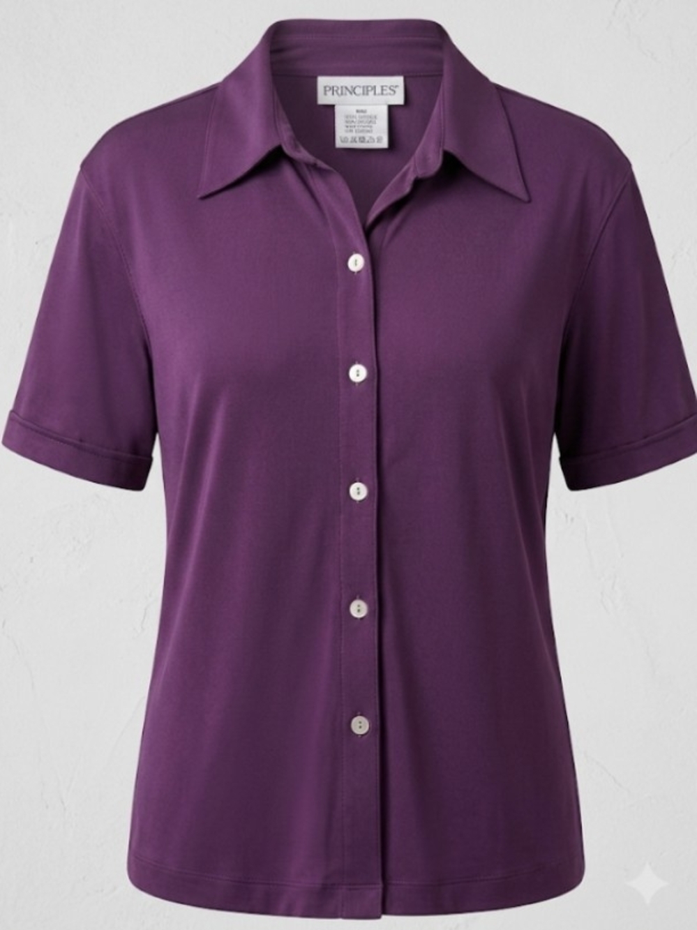 Principles VTG 90's 100% Silk Purple Short Sleeve Button-Down Shirt (Sz M) Lux